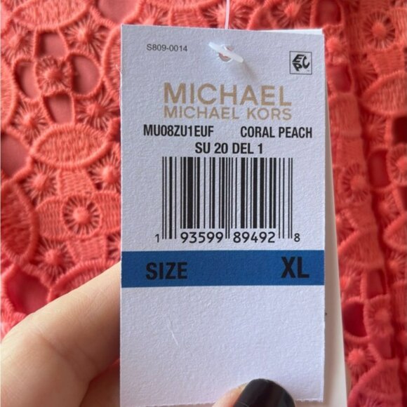 Michael Kors Coral Pink  Lace & Ruffled Mini Dress V-Neck Flutter Sleeves NWT - Picture 6 of 10